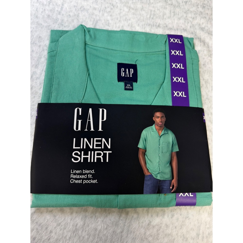 Gap Mens Linen Blend Short‎ Sleeve Relaxed Fit Shirt Green XXL GP007528 NWT